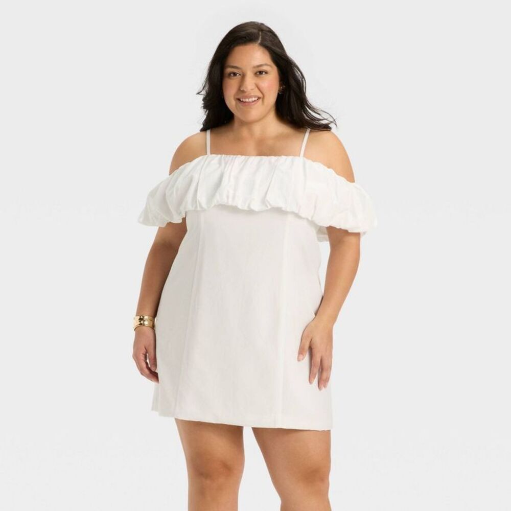 Women's Ruffle Mini A-Line Dress - A New Day White 22